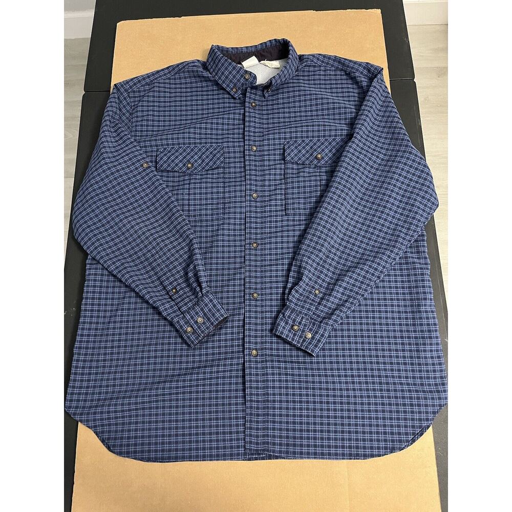 North Face Extra Large Button Shirt Blue Plaid Long Sleeve Vented Outdoors Mens
